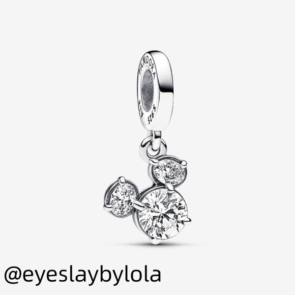 Pandora Disney Mickey Mouse Sparkling Head Silhouette Dangle Charm - Picture 1 of 5